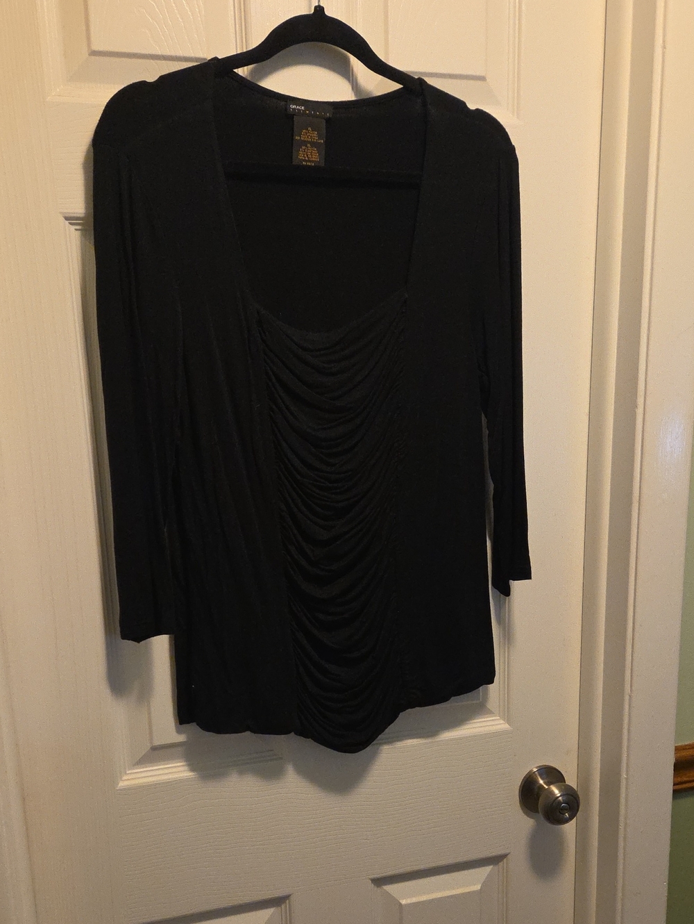 Grace Elements Black Draped Scoop-Neck Long Sleeve Top